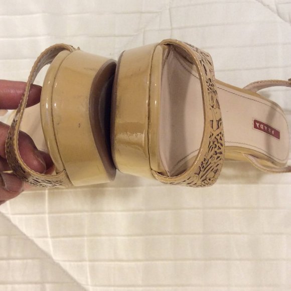 Prada Cutout Patent Leather Wedge Sandals - Picture 7 of 10